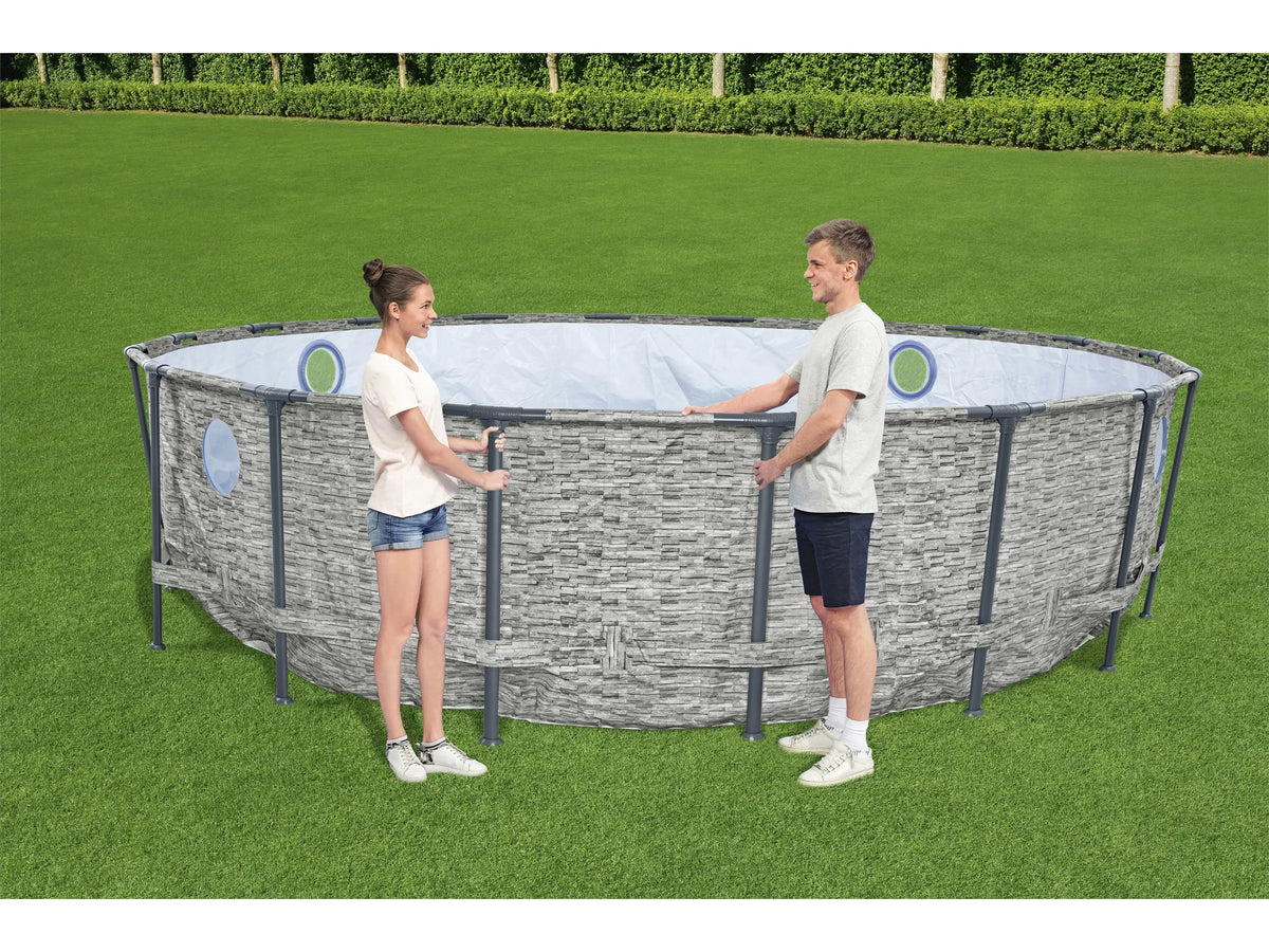 Bestway Stahlrahmenpool Set Power Steel Swim Vista Ø 488 cm x 122 cm Rund Grau